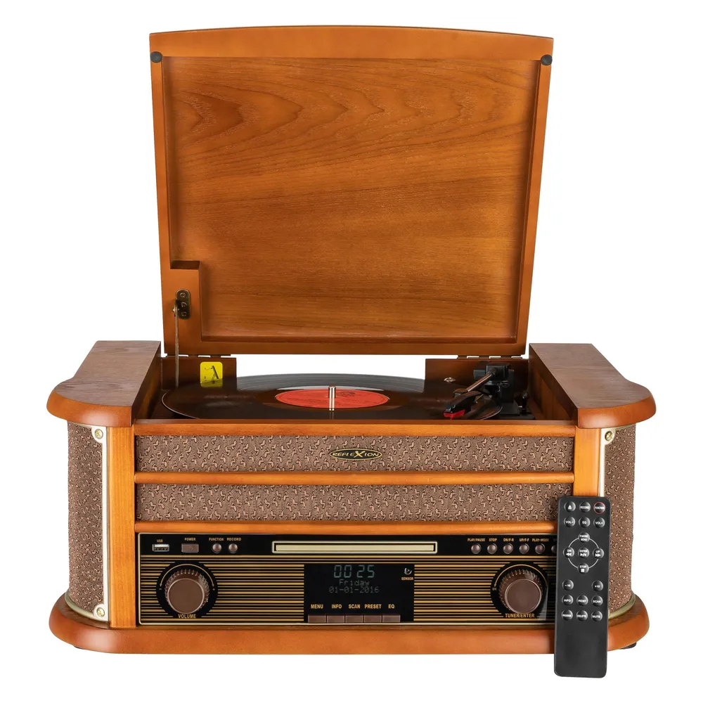 Plattenspieler Reflexion HIF2002DAB Halbautomatisch Braun 33/45/78 U/min DAB+ FM CD Bluetooth
