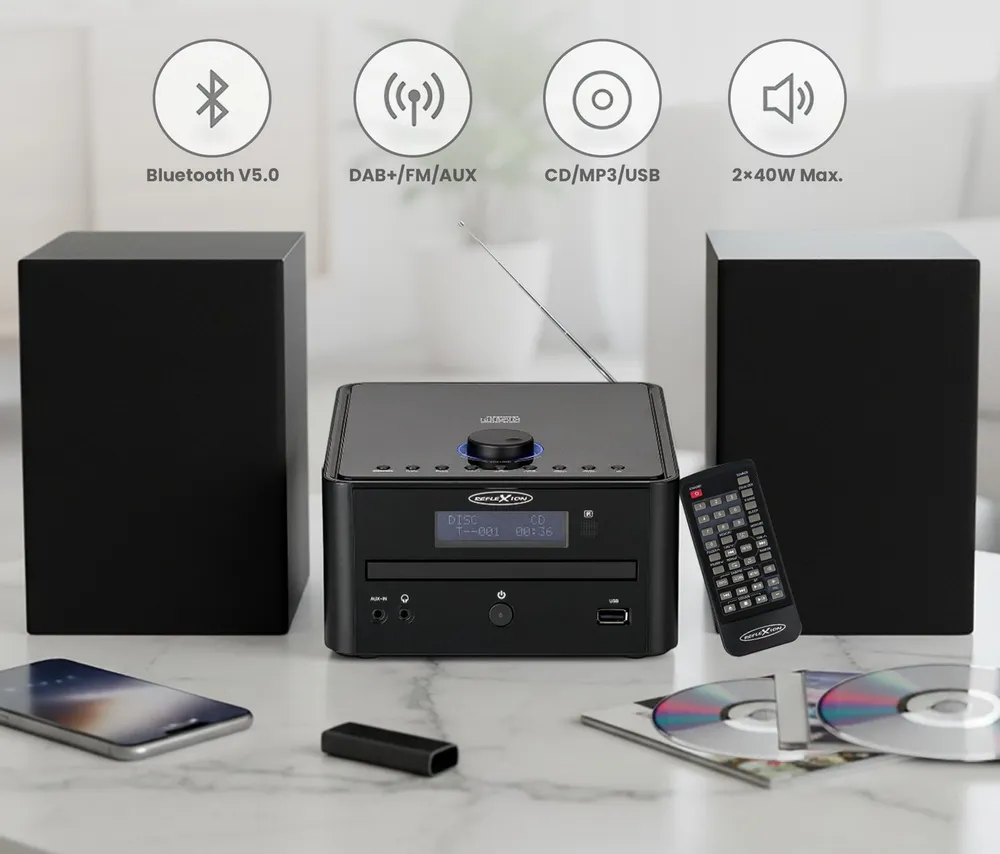 Reflexion HIF79DAB Microanlage (DAB/DAB+, UKW Radio, 80,00 W, Stereo-Micro-Hifi-System mit DAB, UKW, USB, MP3/CD, und Bluetooth)