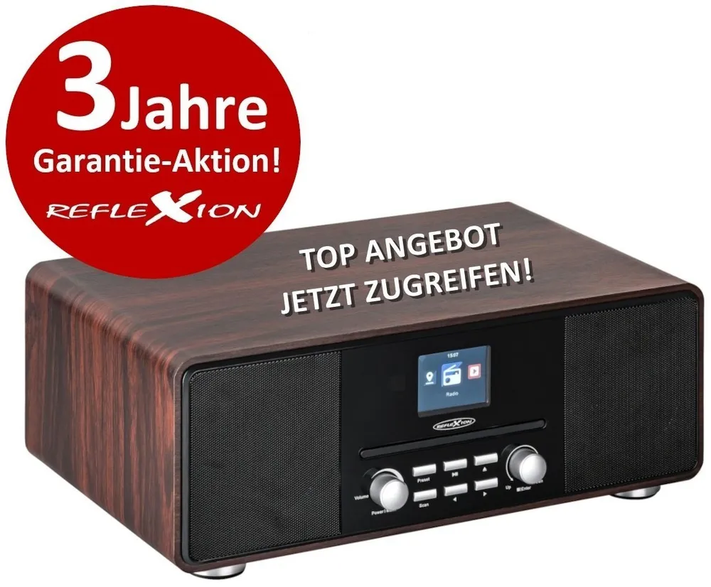 Reflexion HRA19DAB Design DAB+ Radio mit TFT Farbdisplay Digitalradio (DAB) (Digitalradio (DAB), UKW-Radio, 160 W, DAB+ Radio, AUX, CD-Player, Weckfunktion, Equalizer, Bluetooth)