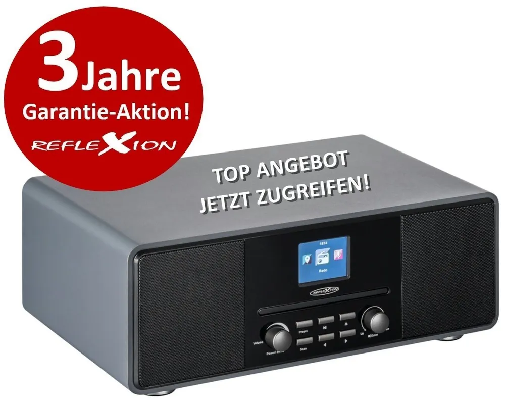 Reflexion HRA19DAB Design DAB+ Radio mit TFT Farbdisplay Digitalradio (DAB) (Digitalradio (DAB), UKW-Radio, 160 W, DAB+ Radio, AUX, CD-Player, Weckfunktion, Equalizer, Bluetooth)
