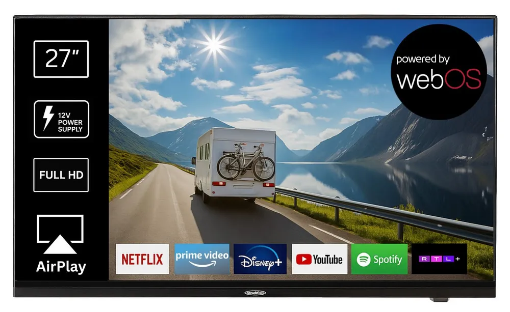 Reflexion LDDX27IBT BLACK LED-Fernseher (69 cm/27 Zoll, Full HD, Smart-TV, powered by webOS Hub (LG), DC IN 12 Volt / 24 Volt, Netzteil 230 Volt, integrierter DVD-Player)