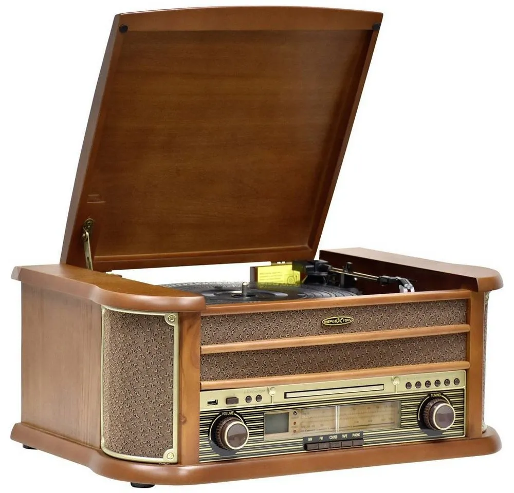 Reflexion Retro-Stereoanlage im Echtgehäuse mit UKW, CD, Kassette HIF2002 Stereoanlage (Echtholzgehäuse, Aufnahmefunktion, Inkl. Fernbedienung)