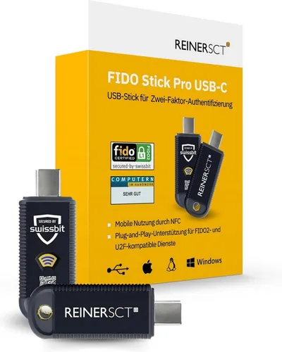 REINER SCT Laptopschloss FIDO Stick Pro, USB-C, Sicherheitsschlüssel für FIDO2- & U2F-kompatible Dienste
