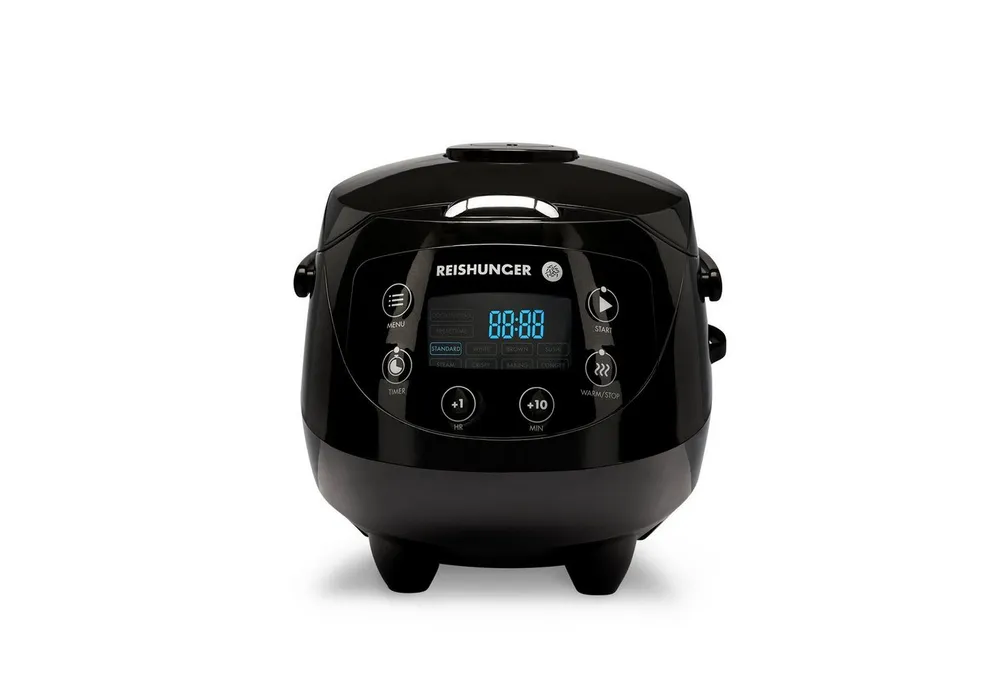 Reishunger Reiskocher - Digitaler Mini Reiskocher, 350 W, Dämpfeinsatz, Messbecher, Reislöffel, Timer- und Warmhaltefunktion