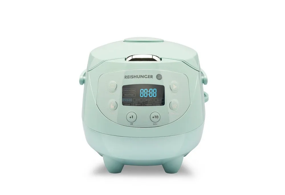 Reishunger Reiskocher - Digitaler Mini Reiskocher, 350 W, Dämpfeinsatz, Messbecher, Reislöffel, Timer- und Warmhaltefunktion