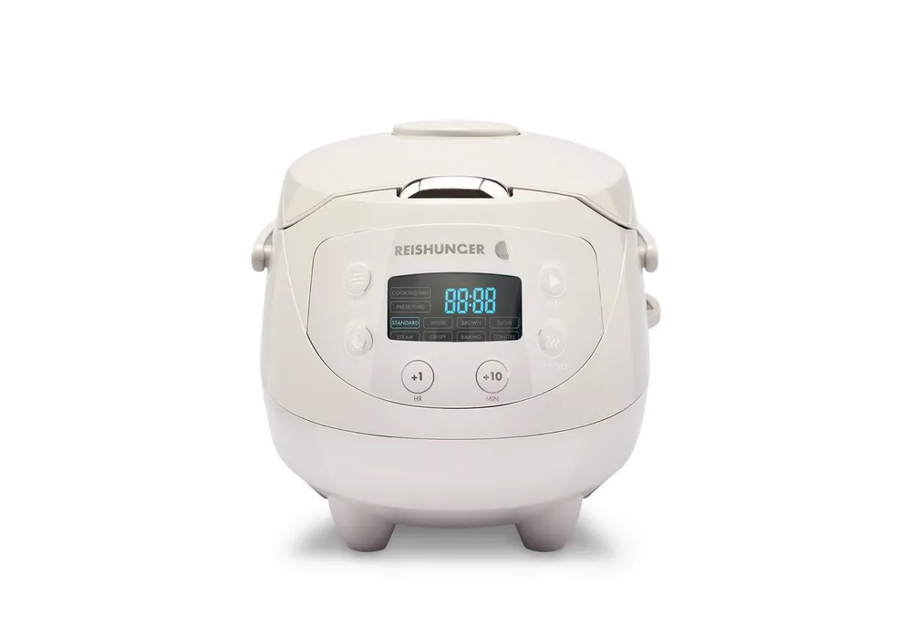 Reishunger Reiskocher - Digitaler Mini Reiskocher, 350 W, Dämpfeinsatz, Messbecher, Reislöffel, Timer- und Warmhaltefunktion