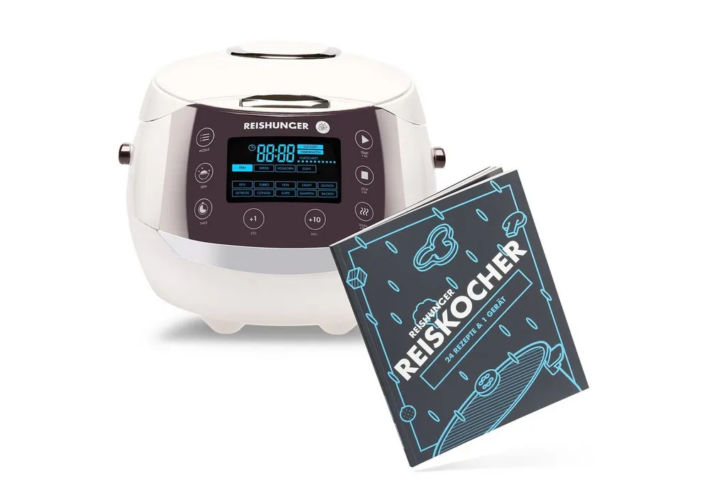 Reishunger Reiskocher - Digitaler Reiskocher & Dampfgarer, 860 W, Timer- und Warmhaltefunktion, 7-Kochphasen-Technologie, LED-Display