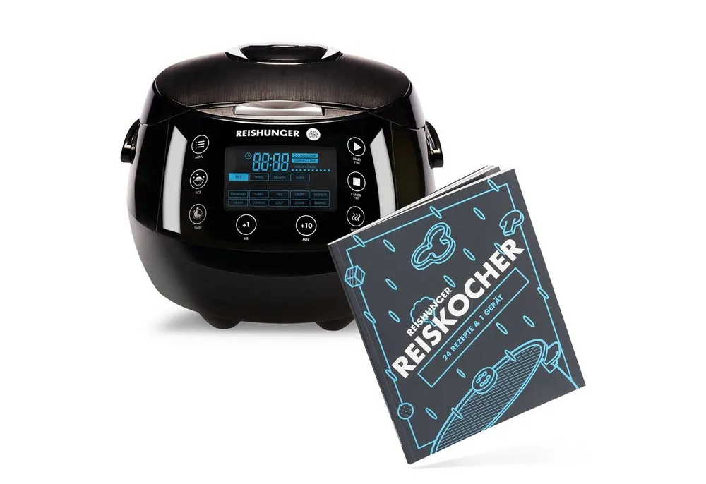 Reishunger Reiskocher - Digitaler Reiskocher & Dampfgarer, 860 W, Timer- und Warmhaltefunktion, 7-Kochphasen-Technologie, LED-Display