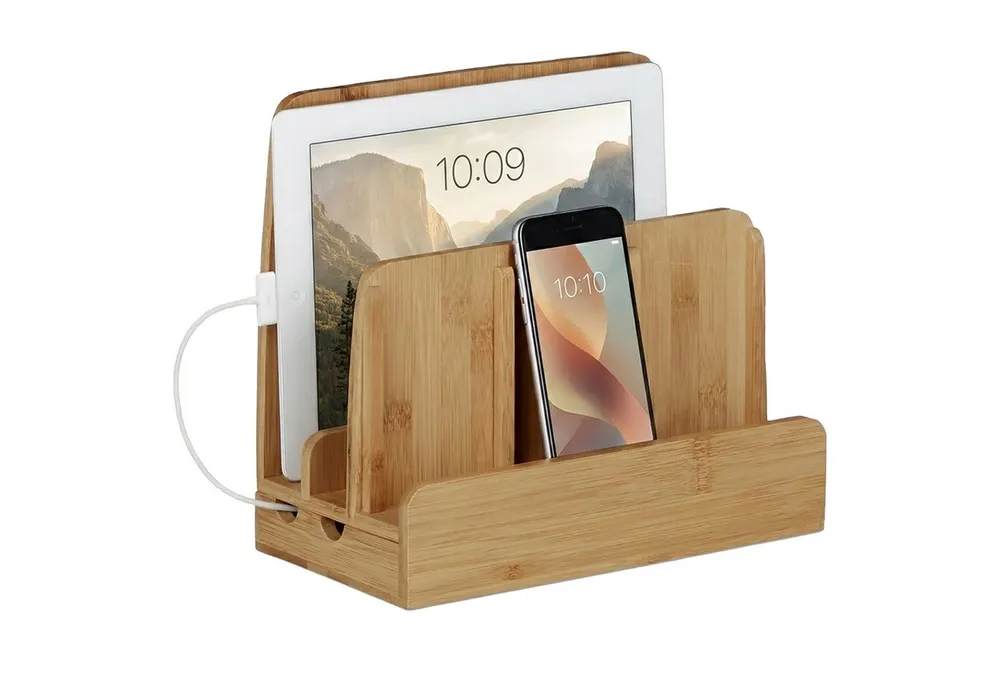 relaxdays Handy-Halterung Ladestation Bambus