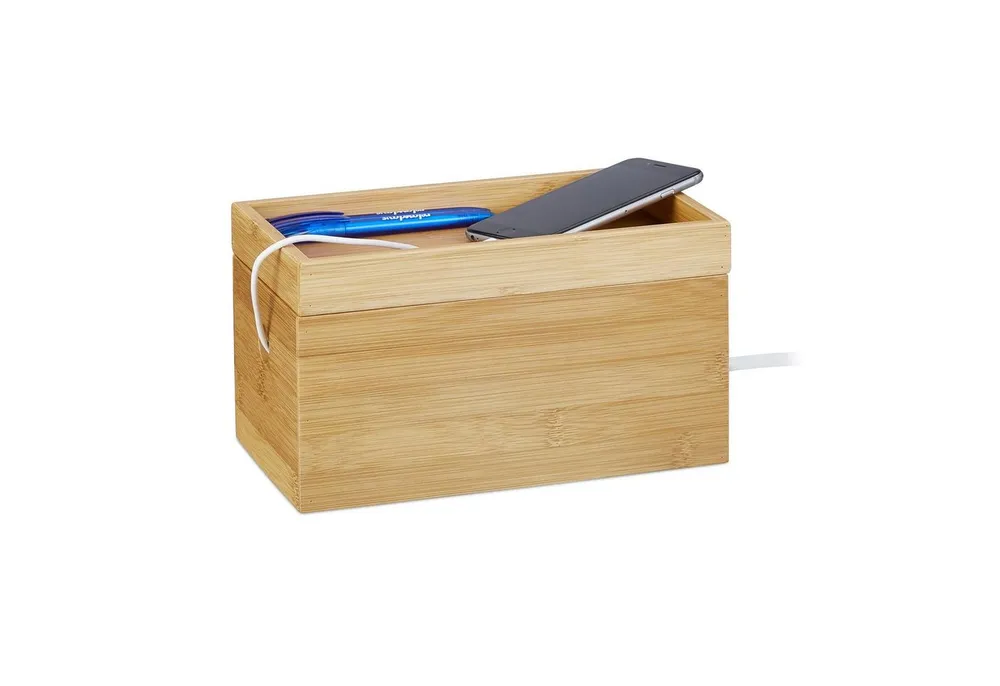 relaxdays Kabelzubehör Kabelbox Bambus
