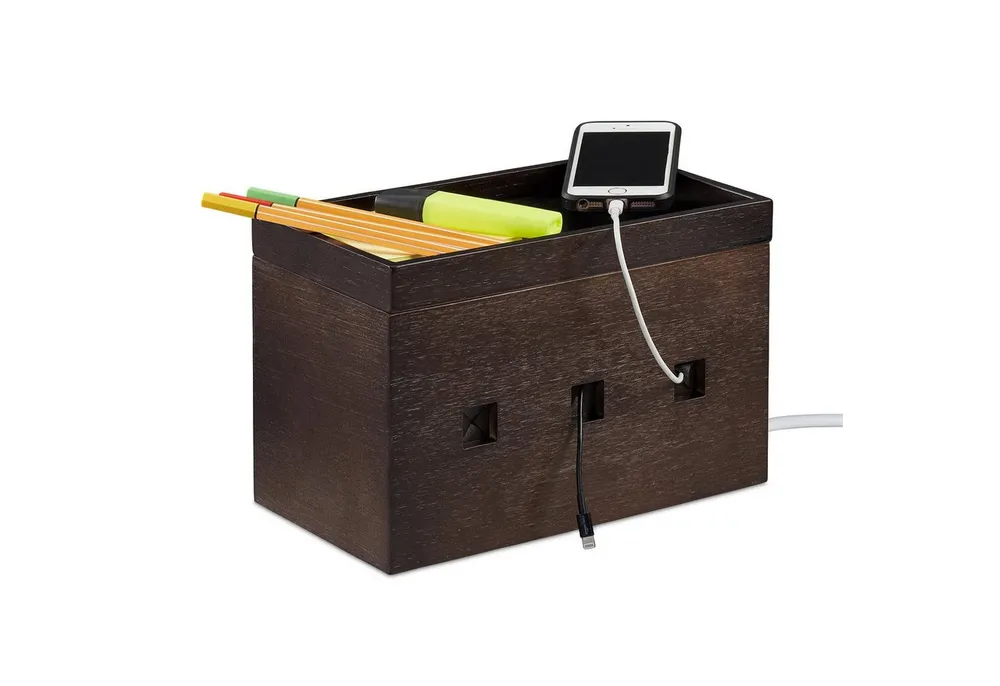 relaxdays Kabelzubehör Kabelbox Bambus dunkelbraun