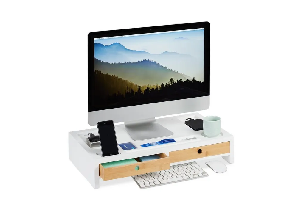 relaxdays Monitor-Halterung Monitorständer Organizer XL