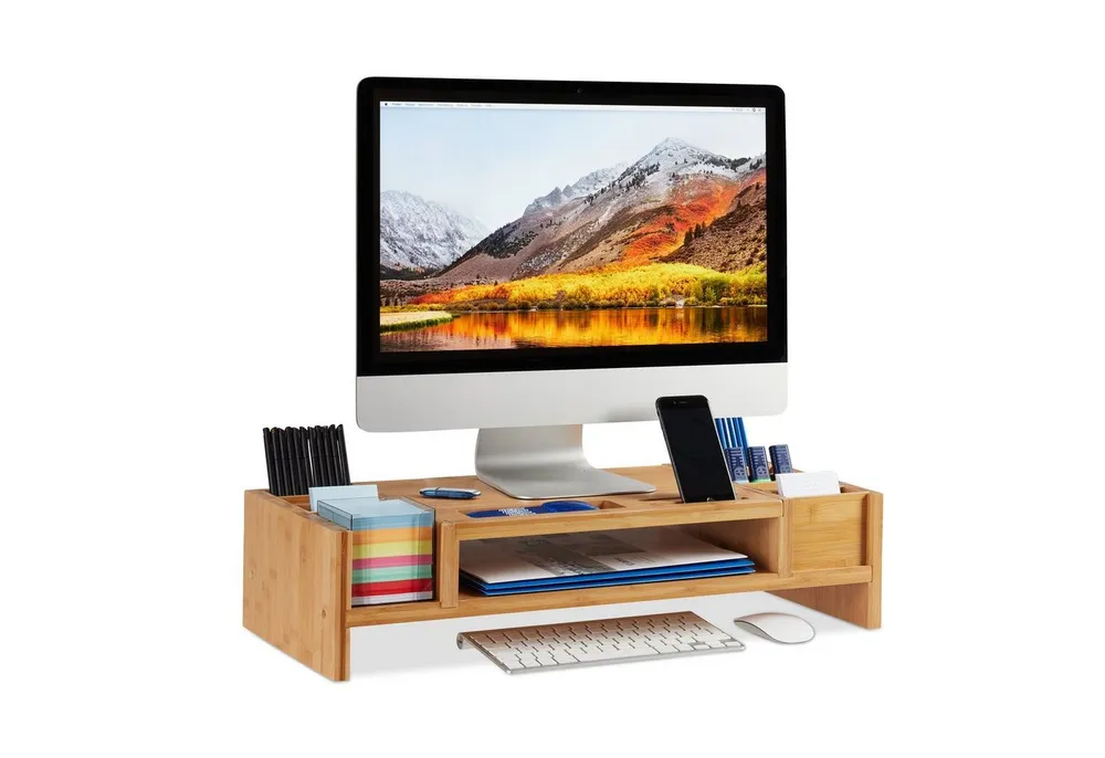 relaxdays Monitor-Halterung Monitorständer mit Staufächern
