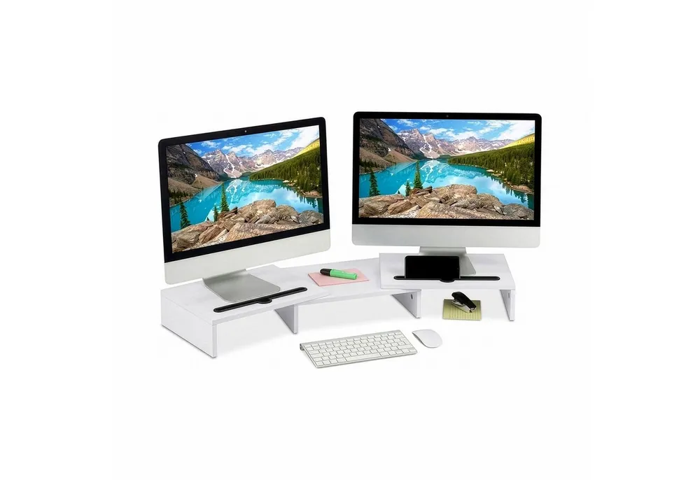 relaxdays Monitorständer für 2 Monitore Weiß