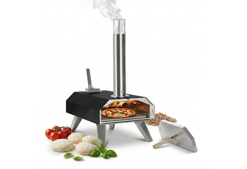 relaxdays Pizzaofen Pellet Pizzaofen mit Pizzastein outdoor