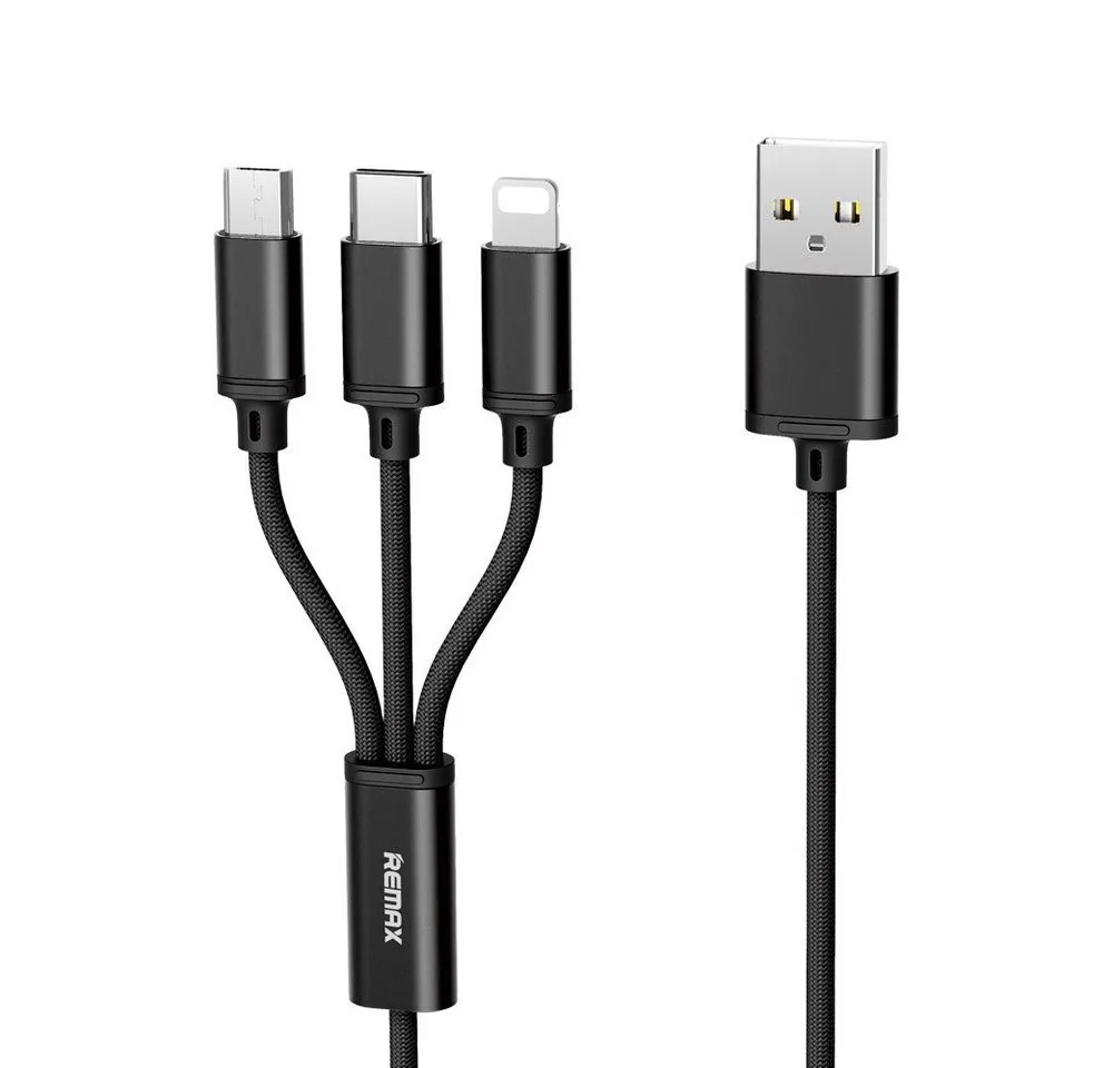 Remax 3in1 Nylon Ladegerät 2.8A Micro USB TYP-C Anschluss Schnellladekabel Smartphone-Kabel, (115 cm)