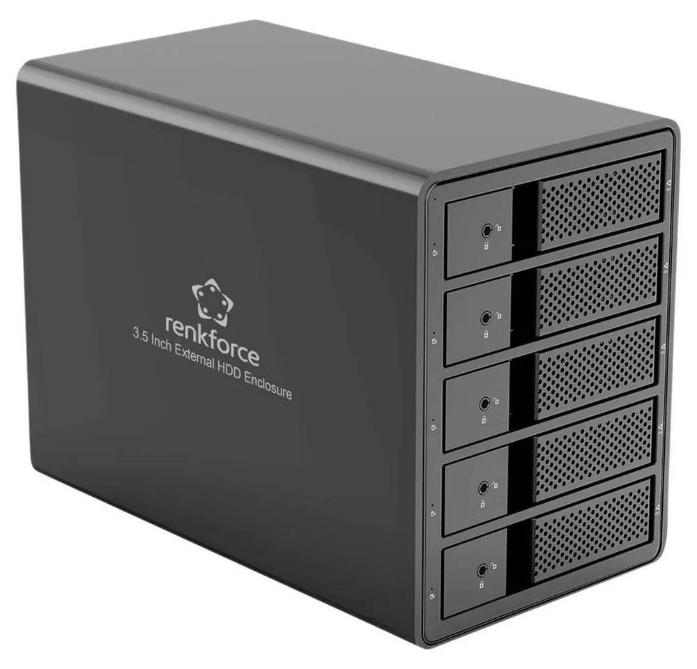 Renkforce Festplatten-Gehäuse 8.9 cm (3.5 Zoll) Festplattengehäuse 5 Bay 3.5 Zoll USB-A (USB 3.0), Metall-Gehäuse, UASP Unterstützung