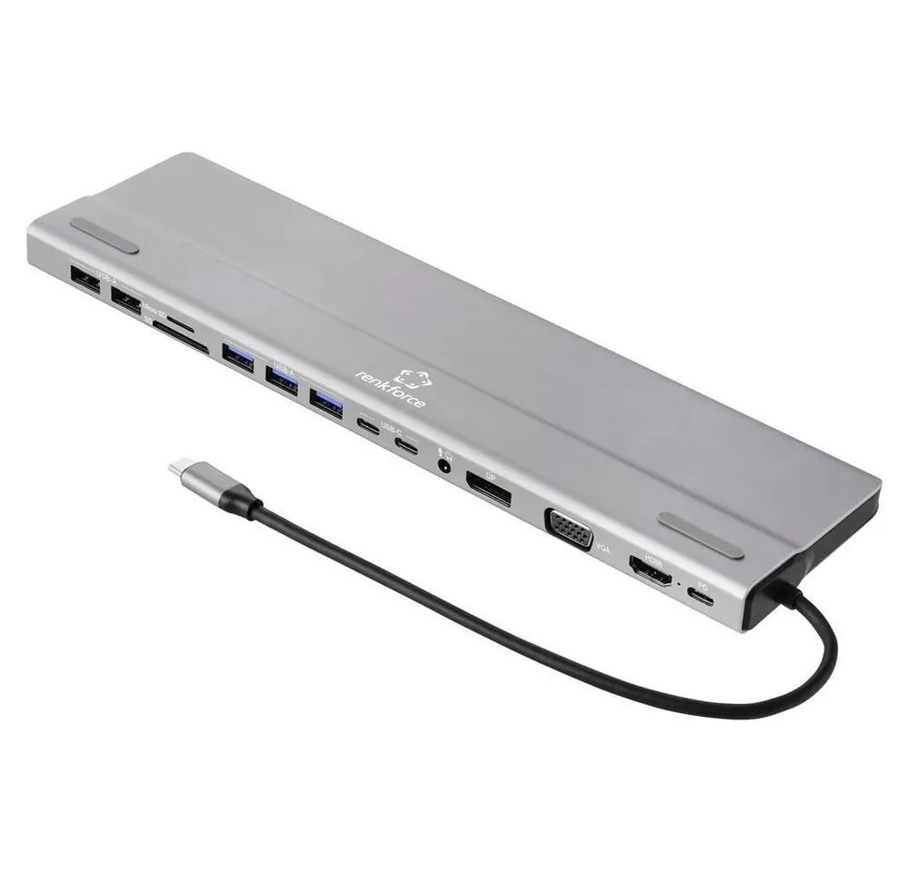 Renkforce Laptop-Dockingstation 15-in-1 USB-C® USB-C® Dockingstation RF-5592404, integrierter Kartenleser, USB-C® Power Delivery