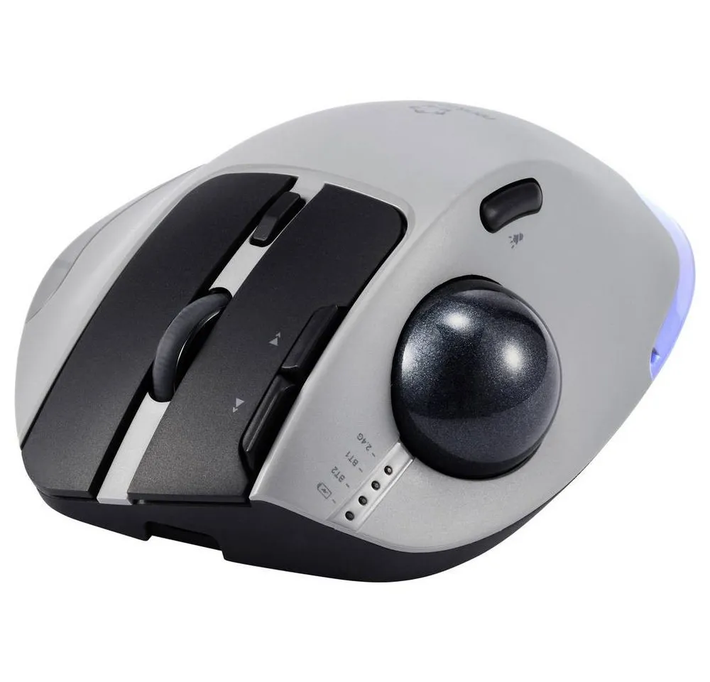 Renkforce RF-WLEM-500 Trackball Kabellos, Funk, Bluetooth® Optisch Grau, Schwarz Mäuse (Ergonomisch, Daumentrackball, RGB-Beleuchtung, Wiederaufladbar)