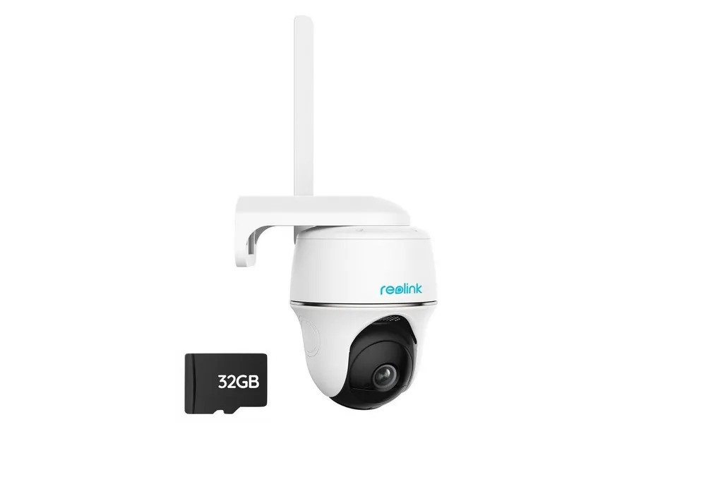 Reolink Überwachungskamera Go PT Plus 4MP 3G/4G LTE 355°/140° Schwenkbare PTZ Akku (Aussen, Innen, mit SIM-Kartenslot+32GB SD Karte,Intelligenter Erkennung,IR-Nachtsicht)
