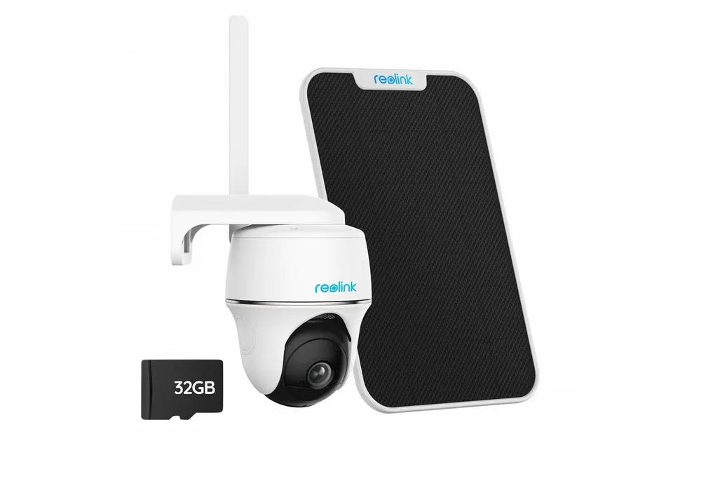 Reolink Überwachungskamera Go PT Plus+Solarpanel 4MP 3G/4G LTE 355°/140° Schwenkbare PTZ Akku (Außenbereich, Wald, Farm, Campingbus, Straße, 1-tlg., mit 32GB SD-Karte, mit SIM-Kartenslot+32GB SD Karte,Intelligenter Erkennung,IR-Nachtsicht)