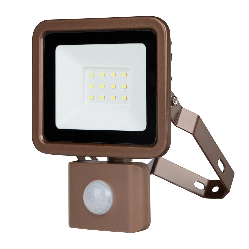 REV LED-Fluter Eco+, mit Bewegungssensor, 10W, 6500K, 800lm, kaltweiß, IP44, bronze