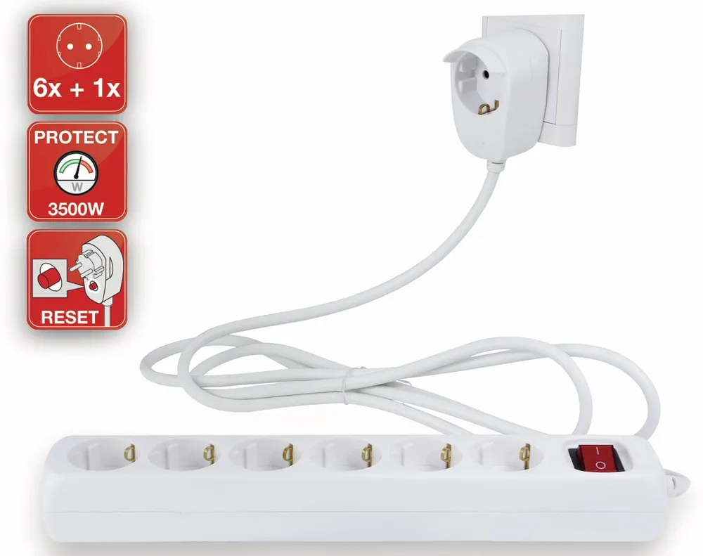 REV Steckdosenleiste Powersplit, 6-fach, mit Schalter, 5 m, weiß