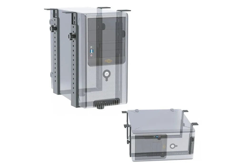 RICOO Halterung PC Halterung unter Schreibtisch flexibel Gaming Büro Tisch TRH02-B, (vertikal oder horizontal Befestigung, 1-tlg., max 35 Kg Rechner Halter für unter den Tisch Desktop flexibel schwarz, Flexibel an PC Rechner Breite und Höhe anpassbar, je nach Montageart)