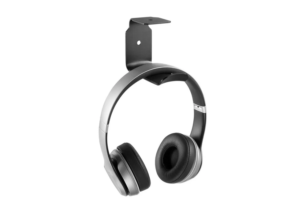 RICOO Halterung Platzsparende Kopfhörerhalterung für Schreibtisch Hakenhalterung KH012, (1 Stk, schwarz, stabil, 1-tlg., Unter Tisch Headset Halter, Kopfhörer Halterung unter Tisch Halter universal)