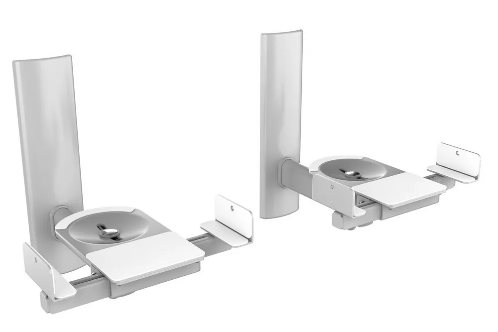 RICOO Lautsprecher-Wandhalterung Lautsprecher Wandhalterung schwenkbar unviersal Halterung LH023-S, (Set 2 Stk. Box Speaker Halter silber, 2-tlg., 2x universal Wandhalter für Lautsprecher Boxen schwenkbar neigbar, max. 25 Kg. Lautsprecher von 155mm bis 280mm. 360° Schwenkung)