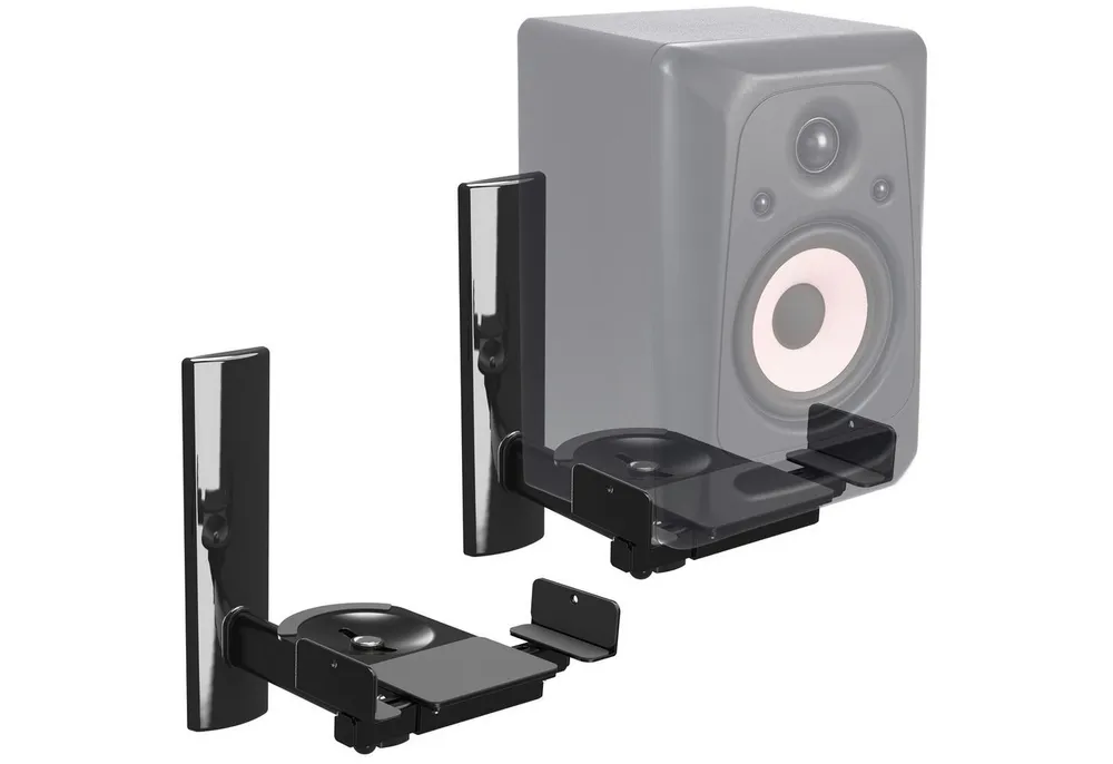 RICOO Lautsprecher-Wandhalterung Lautsprecher Wandhalterung schwenkbar unviersal Halterung LH023-B, (Set 2 Stk. Box Speaker Halter schwarz, 2-tlg., 2x universal Wandhalter für Lautsprecher Boxen schwenkbar neigbar, max. 25 Kg. Lautsprecher von 155mm bis 280mm. 360° Schwenkung)