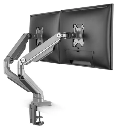 RICOO Monitor-Halterung Tischhalterung für 2 Monitore neigbar mit Doppelarm TS8811, (bis 27 Zoll, VESA 75x75 und 100x100, 1-tlg., min 2Kg - max 8Kg,von 43-68 cm (17"-27) Bildschirm-Diagonale, neigbar +/-90°, schwenkbar +/-90°, BxH Frontplatte 115 mm x 115 mm)