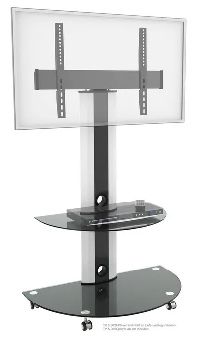 RICOO TV-Ständer Mobiler TV-Ständer modern und schwenkbar mit Glas-Ablagen FS0502, (bis 55 Zoll, bis VESA 600x400, 1-tlg., 30 kg Belastbarkeit, für 30 Zoll bis 55 Zoll Bildschirm-Diagonale, TV Standfuß mit Rollen Fernseher Stativ rollbar schwenkbar drehbar)