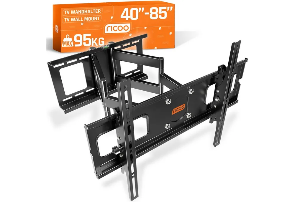 RICOO TV-Wandhalterung Fernseh Halterung 50" 55" 65" 75" 85" max 95 Kg schwenkbar R06, (bis 85 Zoll, VESA 200x200 bis 600x400, 1-tlg., vollbeweglich ausziehbar neigbar 40 Zoll bis 75 Zoll stabil, bis 15° Neigung, bis zu 120° Schwenkung, Fernseher Halter universal)