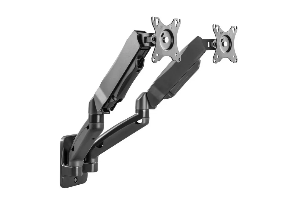 RICOO TV-Wandhalterung Monitor Wandhalterung mit Gasfeder für 2 Bildschirme S4711, (bis 32 Zoll, VESA 75x75 und 100x100, 1-tlg., drehbar neigbar schwenkbar 17" bis 32" Höhenverstellung per Gasfeder, bis 135° Neigung, bis 180° Schwenkung, 360° Drehung Monitor Halter)