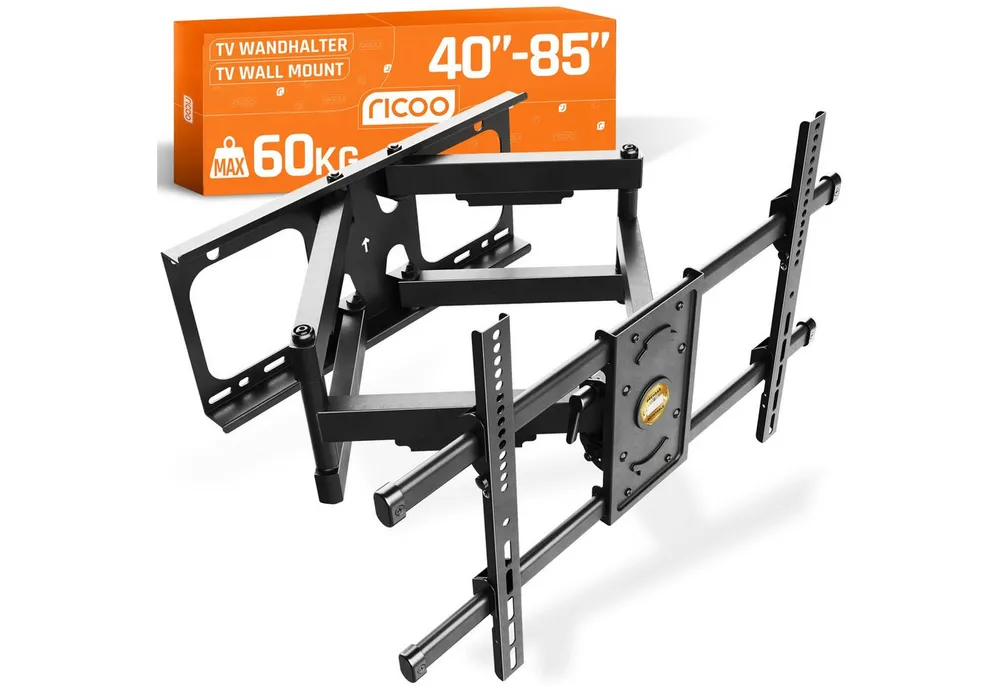 RICOO TV-Wandhalterung TV Wand Halterung 50" 55" 65" 75" 80" 85" max 60 Kg schwenkbar S4964, (bis 85 Zoll, VESA 200x200 bis 600x400, 1-tlg., vollbeweglich ausziehbar neigbar 40 Zoll bis 80 Zoll massiv stabil, bis 15° Neigung, bis zu 120° Schwenkung, Fernseher Halter universal)