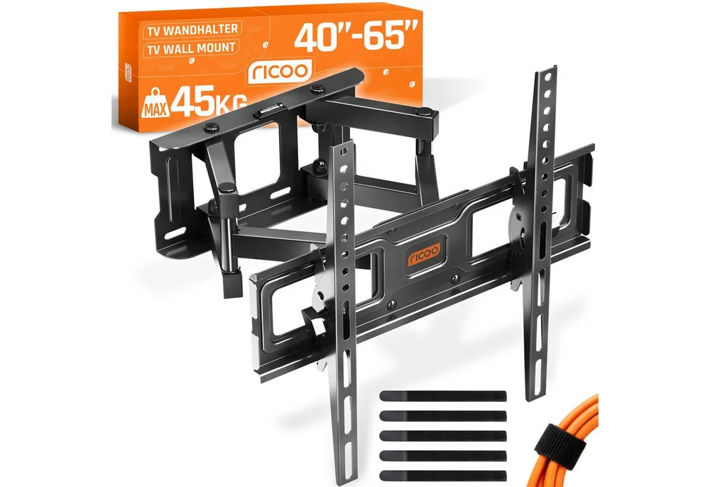 RICOO TV-Wandhalterung TV Wandhalterung 43 47 50 55 60 65 Zoll max 45 Kg schwenkbar S6244, (bis 65 Zoll, VESA 200x200 bis 400x400, 1-tlg., vollbeweglich ausziehbar neigbar ausziehbar 40" bis 65" Halterung, bis 15° Neigung, bis zu 120° Schwenkung Fernseher Halter universal)