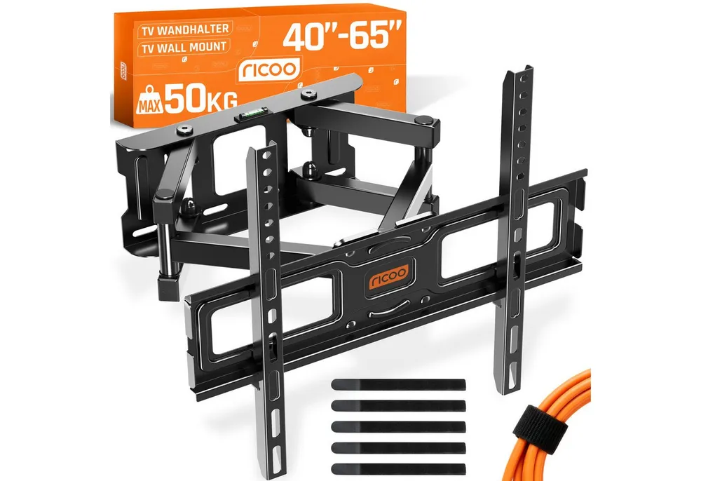 RICOO TV-Wandhalterung TV Wandhalterung 43 47 50 55 60 65 Zoll max 50 Kg schwenkbar S5244, (bis 65 Zoll, VESA 200x200 bis 400x400, 1-tlg., vollbeweglich ausziehbar neigbar ausziehbar 31" bis 65" Halterung, bis 12° Neigung, bis zu 120° Schwenkung Fernseher Halter universal)