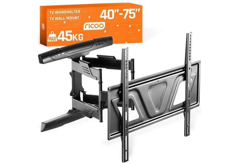 RICOO TV-Wandhalterung TV Wandhalterung Schwenkbar & Neigbar S9564, (bis 80 Zoll, VESA 300x200 bis 600x400, 1-tlg., 45Kg Aufnahme, 37" bis 80" (94-203 cm) Bildschirm Diagonale, bis +15°/-7 Neigung, bis 120° Schwenkung +/-3° Drehung Monitor Halter)