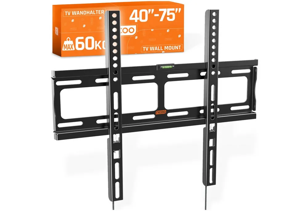 RICOO TV-Wandhalterung TV Wandhalterung Universal 26"-55" fest flach F0244, (bis 55 Zoll, VESA 200x200 bis 400x400, 1-tlg., 60 Kg Tragkraft, für 26"-55" (66-140 cm) Bildschirm Diagonale, flache Monitor Halterung, BxH: 410mm x 410mm, super slim)