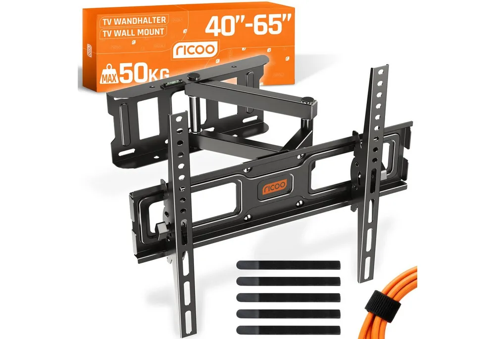 RICOO TV-Wandhalterung Wandhalterung TV 55 Zoll 32 Zoll bis 65 Zoll max 50Kg schwenkbar S6144, (bis 65 Zoll, VESA 200x200 bis 400x400, 1-tlg., ausziehbar neigbar 31" 43" 48" 50" 55" 60" 65" drehbar Halterung, bis 15° Neigung, bis zu 180° Schwenkung Fernseher Halter universal)