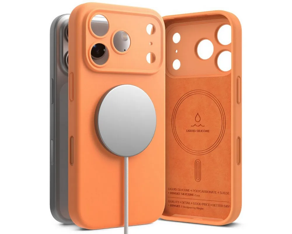 Ringke Handyhülle Silikon Orange mit Magnetfunktion Kompatibel mit iPhone 17 Pro Max 6,9, Weiche Silikonhaptik mit integrierter Magnetfunktion