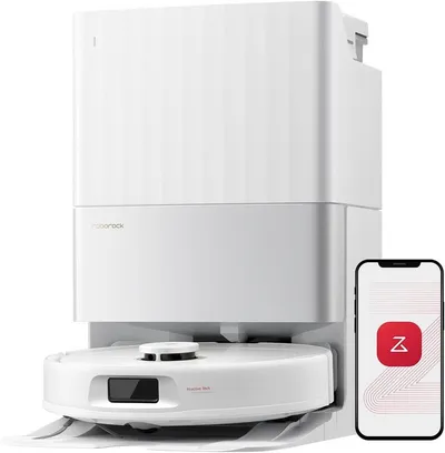 Roborock Saugroboter Qrevo S5V Saugroboter mit Wischfunktion&Hebarem Wischmopp, 60 W, 12.000Pa Saugkraft, Zero-Tangle System, Warmlufttrocknung, Intelligente Hindernisvermeidung, Multifunktions-Dockingstation