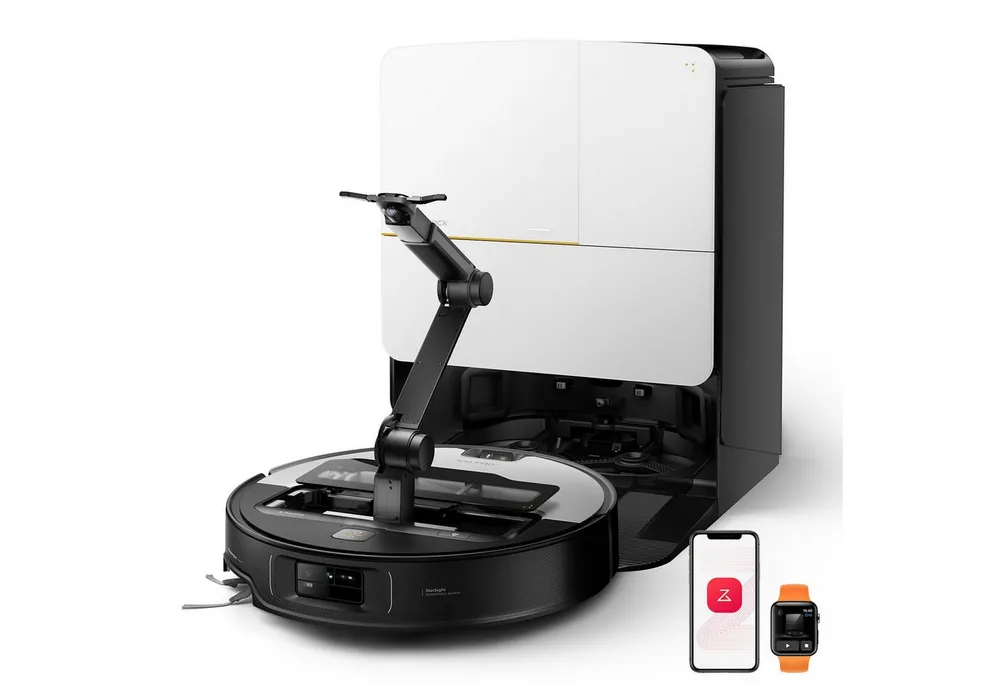 Roborock Saugroboter Saros Z70 Saugroboter mit Wischfunktion, OmniGrip Arm, KI-gestützt, 22.000 Pa Saugkraft, 7.98 cm Ultra Slim, FlexiArm Riser, AdaptiLift Chassis, Heißwasser Mopp Waschen & Trocknen