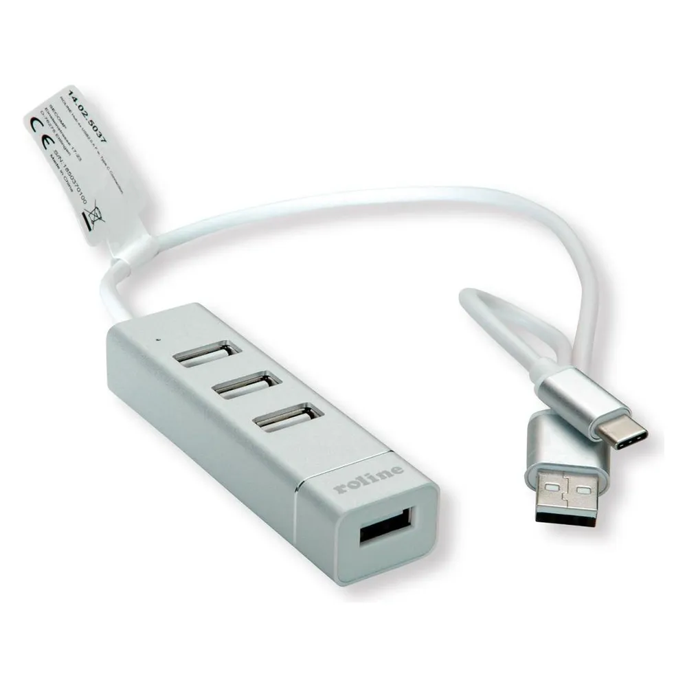 Hub Roline 4 Ports 480 Mbit/s USB 2.0 Modell 14.02.5037 Silber Weiß
