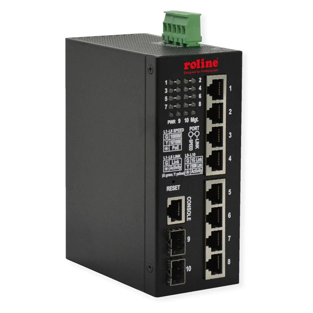 Roline Ind. SNMP 10x GbE Switch, 2x SFP Web-basiert, 250W