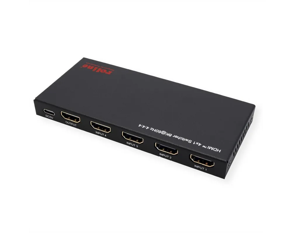 ROLINE 8K HDMI Switch, 4-fach Audio- & Video-Adapter, mit IR-Fernbedienung