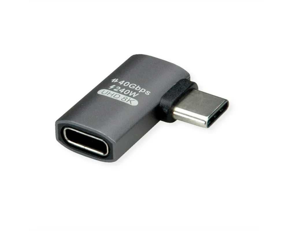 ROLINE USB4 Gen 3x2 Adapter Typ C ST/BU Computer-Adapter USB Typ C (USB-C) Männlich (Stecker) zu USB Typ C (USB-C) Weiblich (Buchse), Aluminium, 90°, flach