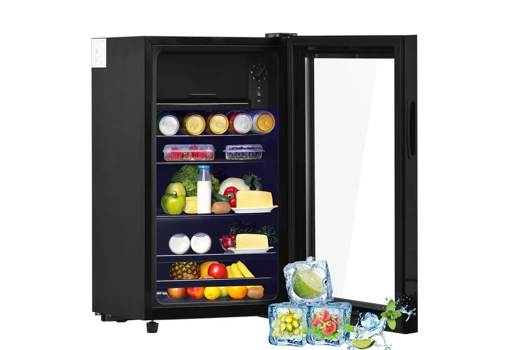 Rolipo Getränkekühlschrank 76L Kühlschrank mit Gefrierfach (6L+70L), 43dB 83 kWh/Jahr SC-76A, 71,6 cm hoch, 40 cm breit, 40×43,5×71,6cm, LED, verstellbare Glasböden, freistehend