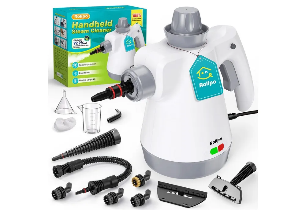Rolipo Handdampfreiniger Dampfreiniger mit 12-Teiligem Zubehör, Steam Cleaner für Haushalt, 1050 W, für Haushalt, Küche, Bad, Fenster, Polster & Auto, 220-240V
